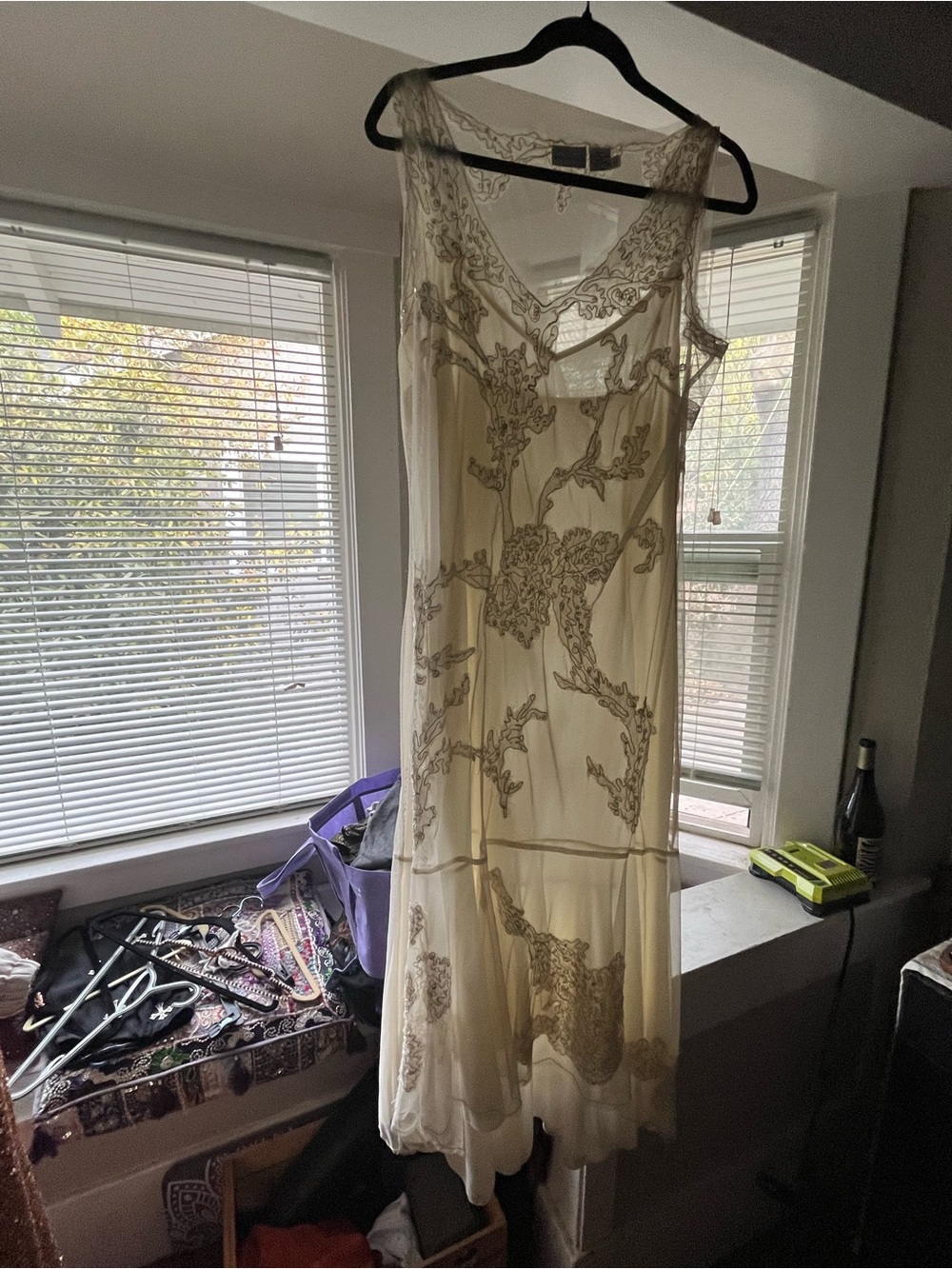 Newport News Ivory Sheer Embroidered Maxi Dress